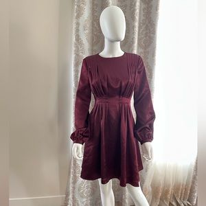 8 Yoox Italian Mini Dress- Wine Satin Balloon Sleeve Size M
